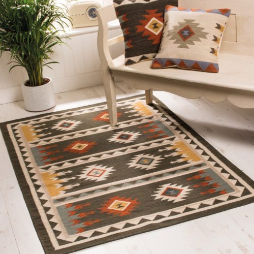 Sakala Black Kilim Handloom Rug 140x180cms, Cushions 45x45cms