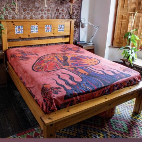 100% Cotton Red Forest Mushroom Print Throw Bedspread 210×240 cms