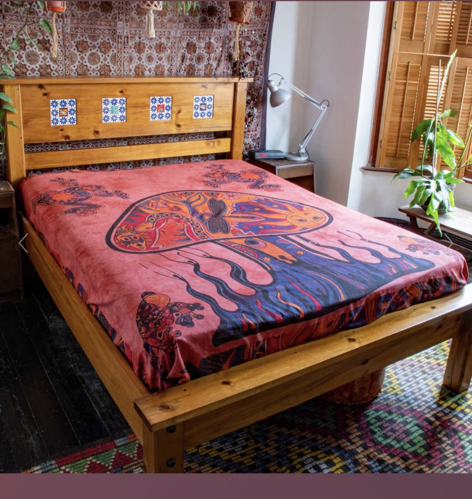100% Cotton Red Forest Mushroom Print Throw Bedspread 210×240 cms