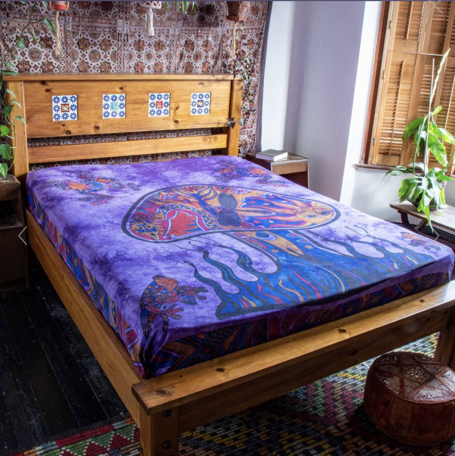 100% Cotton Purple Forest Mushroom Print Throw Bedspread 210x240cms