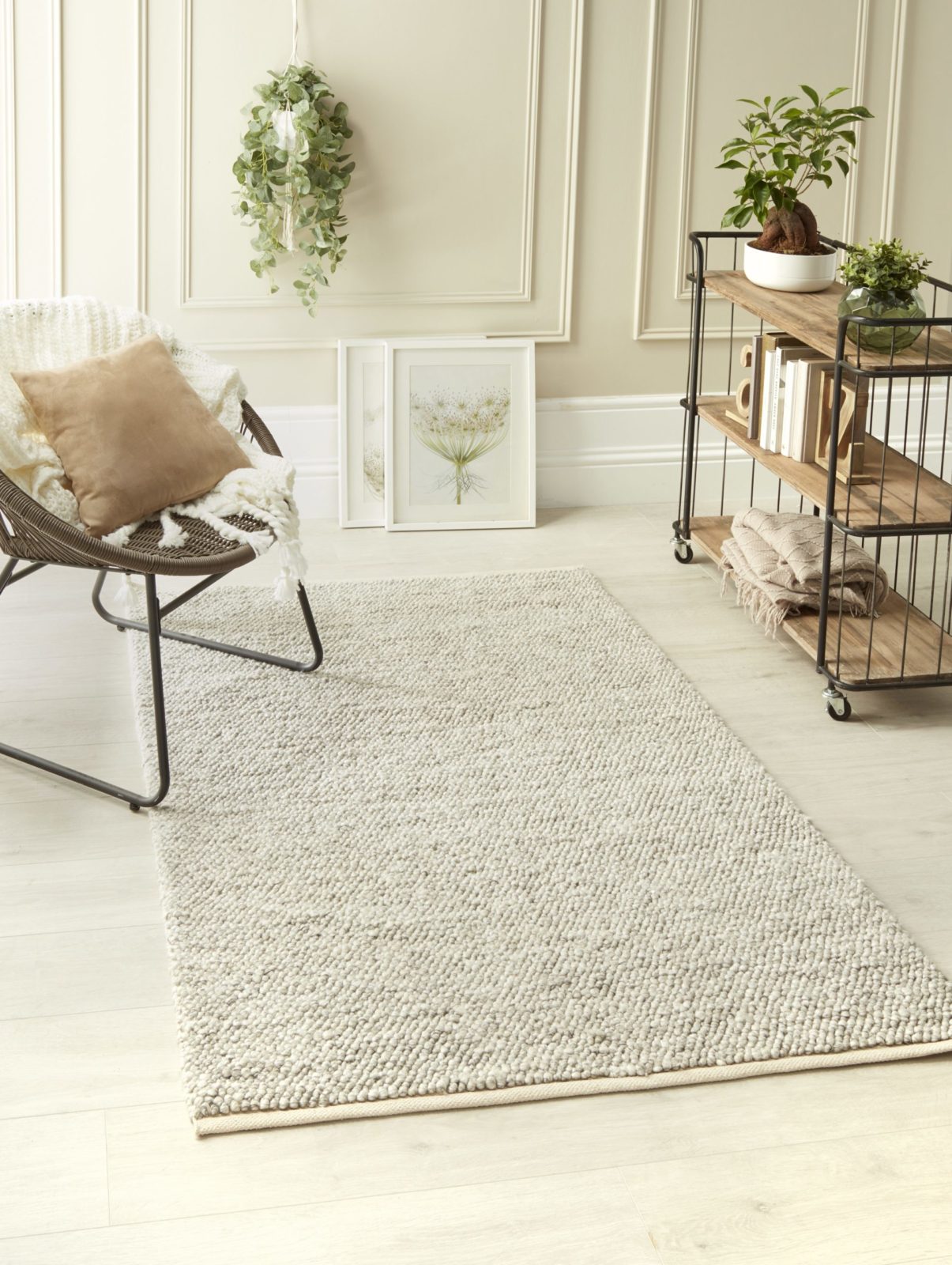 Luxury Light Silver Rustic Wool Mix Rug