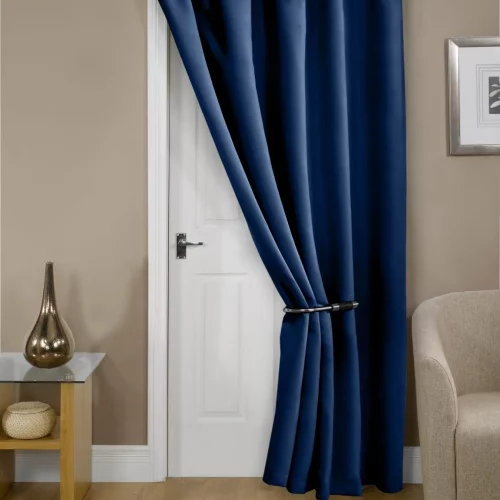 Woven Thermal Blackout Eyelet Door Curtain in Navy Blue 168x213cm