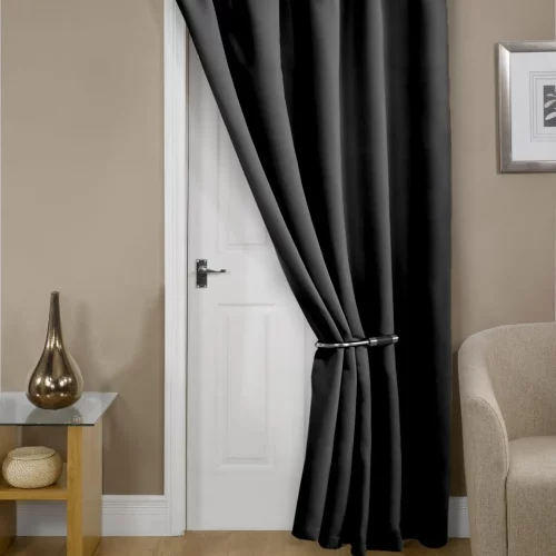 Woven Thermal Blackout Eyelet Door Curtain in Black 168x213cms