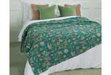 100% Cotton Teal/Emerald Kantha Throw/Bedspread 150x230cms