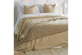 Oversized Taupe 100% Cotton Velvet Throw/Bedspread with cotton linen reverse 140x220cms and contrasting cushions