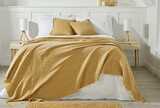 Linen and Cotton Mix Soft Mustard Oversized  Bedspread/Throw220x240cms and matching cushions