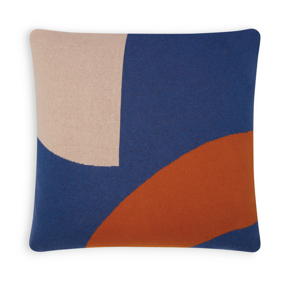 100% Cotton Knit Cushion Bold Abstract Blue/Blush/Burnt Orange 50x50cms