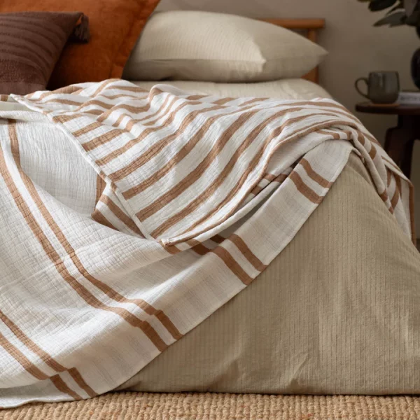 Soft Cotton Cinnamon Muslin Oversize Throw 140x220cms - ideal for sofas, chairs and beds